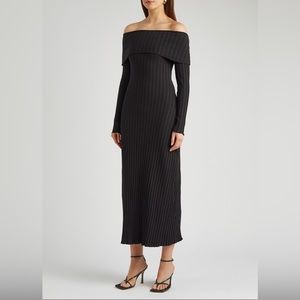 Simon Miller Espen Off Shoulder Black Midi Dress Size XS